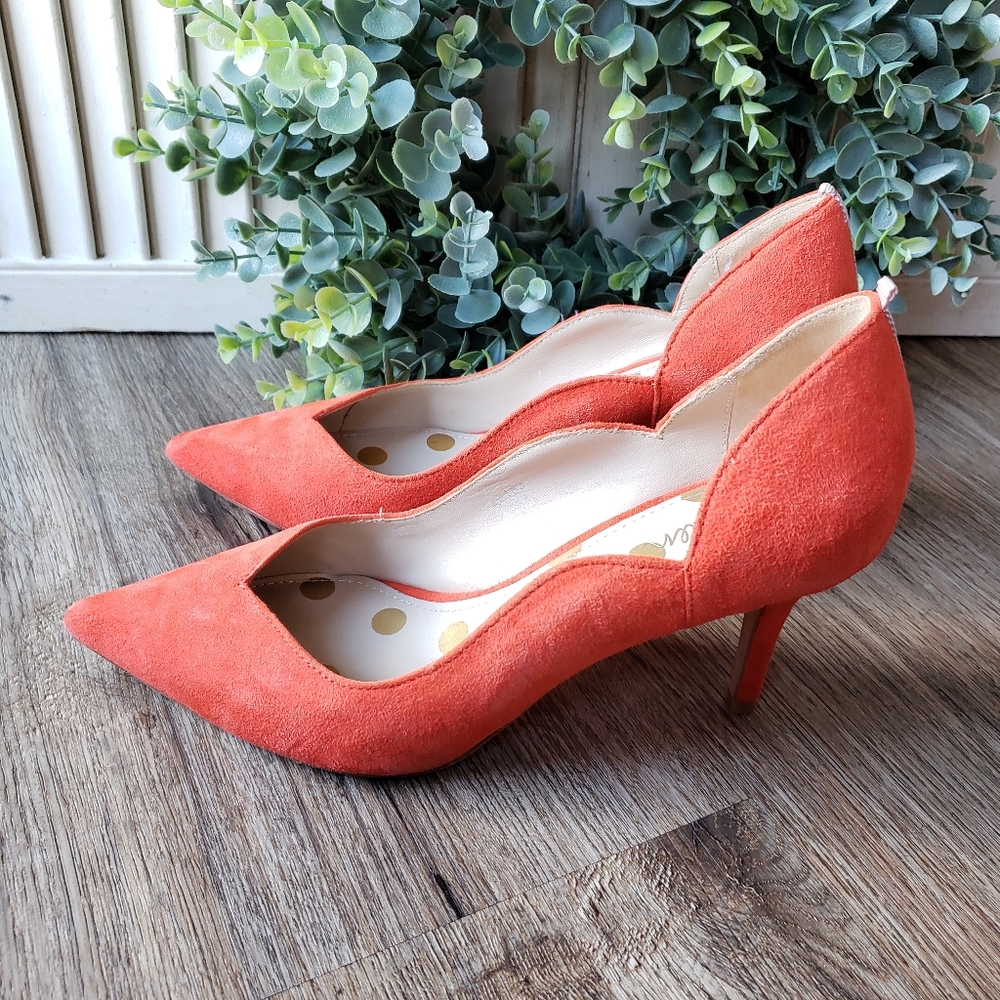 Boden Red Orange Suede Real Leather Wave Heels Women's EU 38 US 7